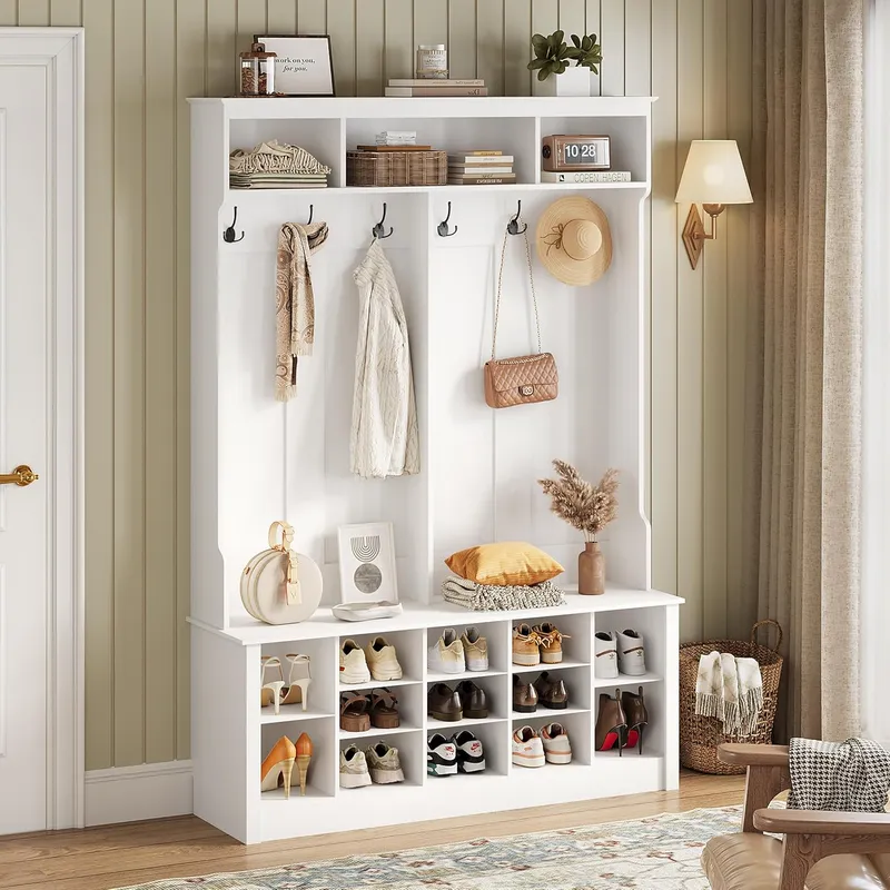Wodeer Hall Tree with Bench and Shoe Storage, 53”