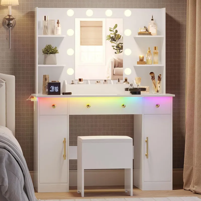Wodeer Makeup Vanity Desk with Mirror and Lights, 43”