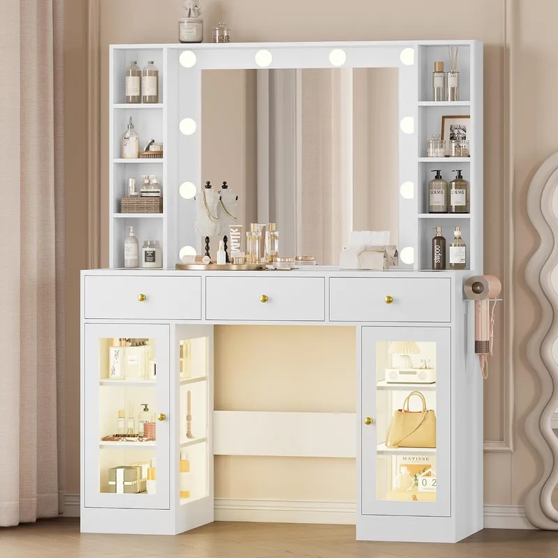 Wodeer Vanity Desk with Mirror and Lights